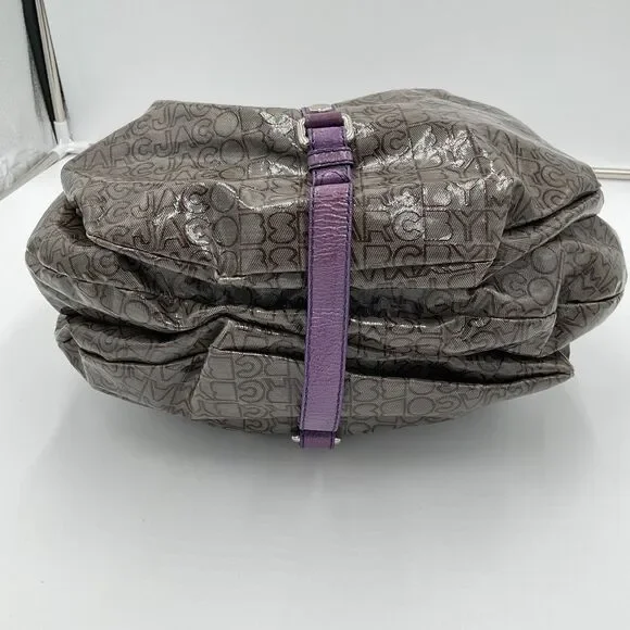 Marc By Marc Jacobs Large Patent Leather Handbag Shoulder Bag Hobo Grey Purple - Picture 9 of 15